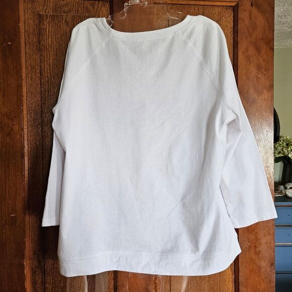 Coral Bay Women's Petite Large White 3/4 Sleeve Top with Studded Glittery Design - Picture 2 of 5